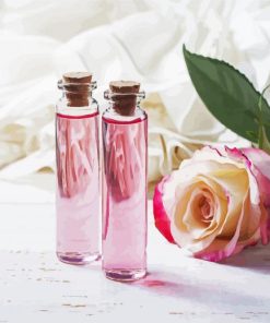 Pink Rose And Glass Bottles paint by number