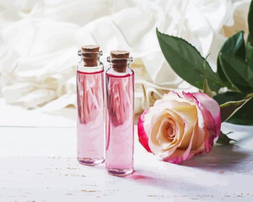 Pink Rose And Glass Bottles paint by number