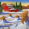 Red Barn And Snowy Landscape paint by numbers