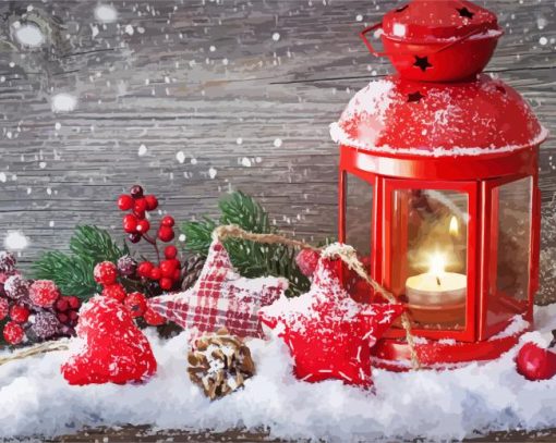 Red Christmas Lantern paint by number