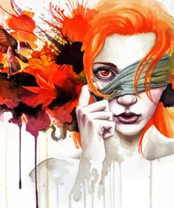 Red Head Splatter Lady paint by number