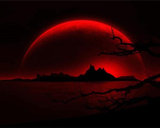 Red Moon Nightscape paint by number