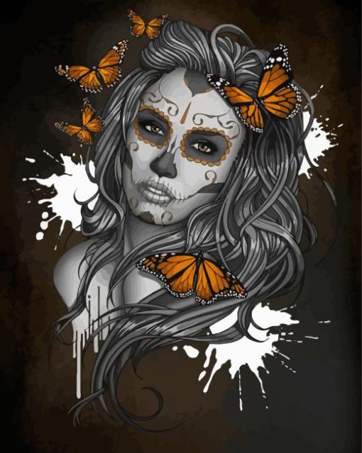 Sugar Skull And Monarch Butterflies paint by numbers