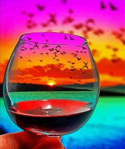 Sunset Glass And Flying Birds paint by number