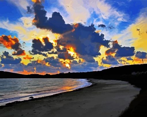 Sunset In Alderney Beach paint by number