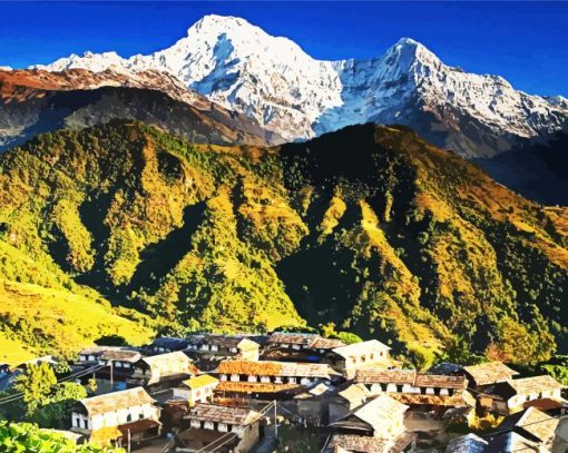 Village In Annapurna Mountains paint by numbers