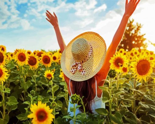 Woman Enjoying Sunflowers paint by number