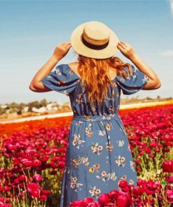 Woman In A Field Of Flowers paint by number