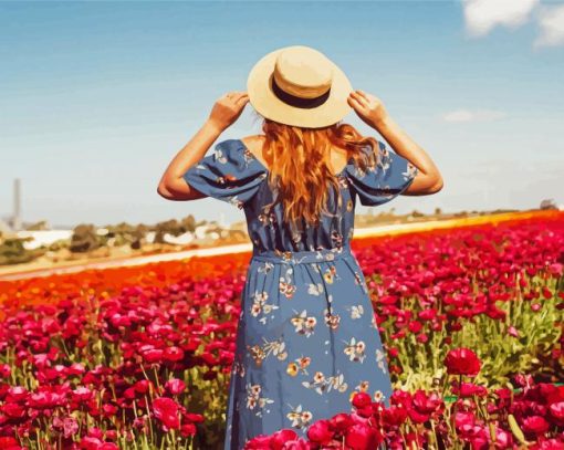 Woman In A Field Of Flowers paint by number