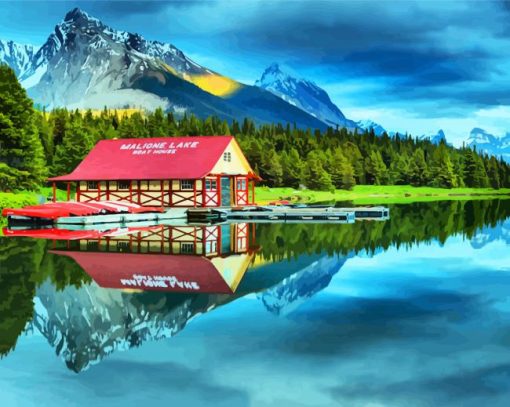 Canada Maligne Lake Boat House paint by number