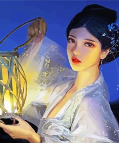 Chinese Girl With Lantern paint by number