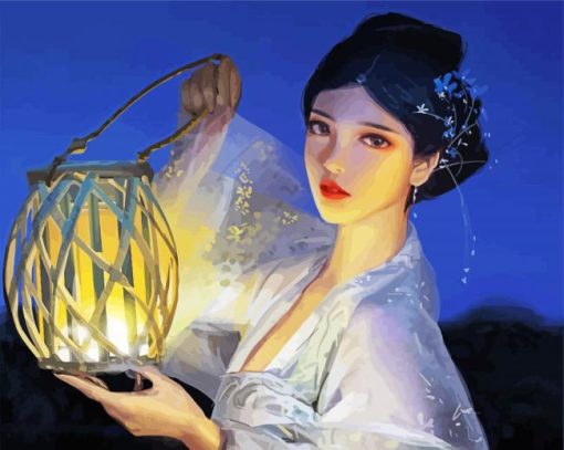 Chinese Girl With Lantern paint by number