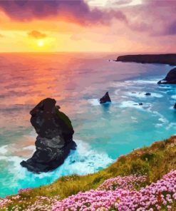 Cornwall Beach At Sunset paint by number