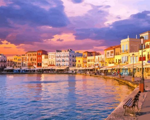 Crete Chania At Sunset paint by number