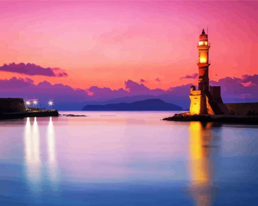 Crete Chania Lighthouse paint by number