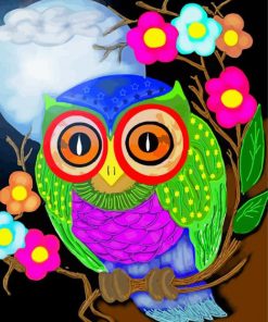 Cute Owl Bird And Flowers paint by number