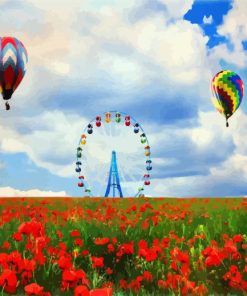 Ferris Wheel In Poppies Field paint by number