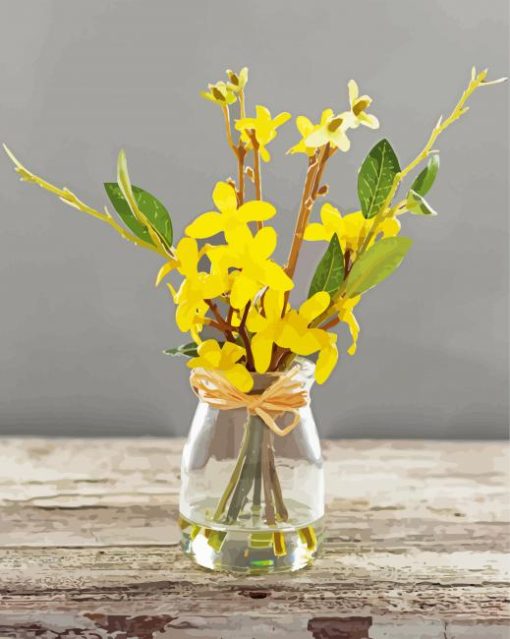 Forsythia Glass Vase paint by number