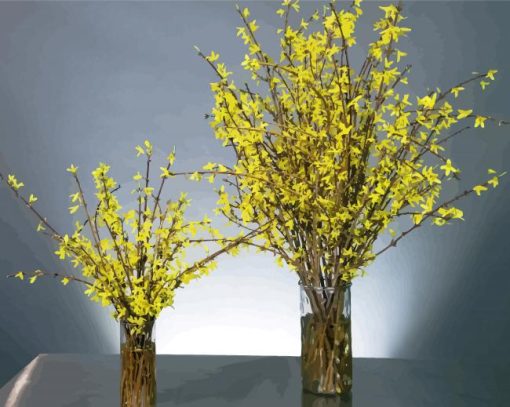 Forsythia Glass Vases paint by number