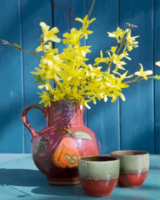 Forsythia Pottery Vase paint by number