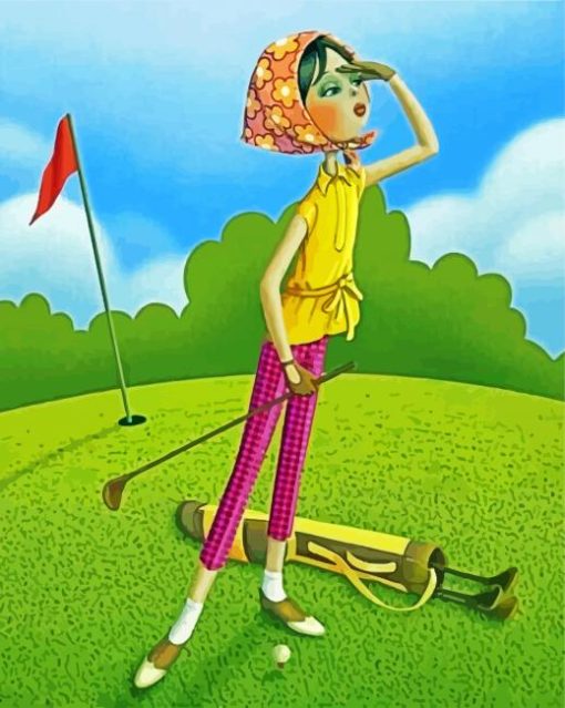 Girl Playing Golf paint by number