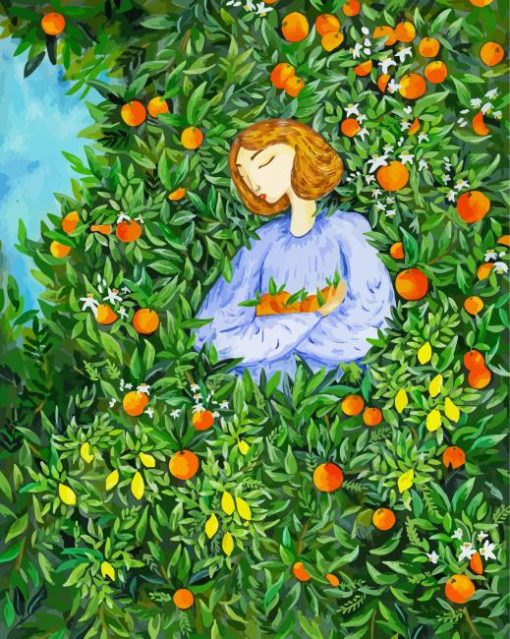 Girl In The Orange Orchard paint by number