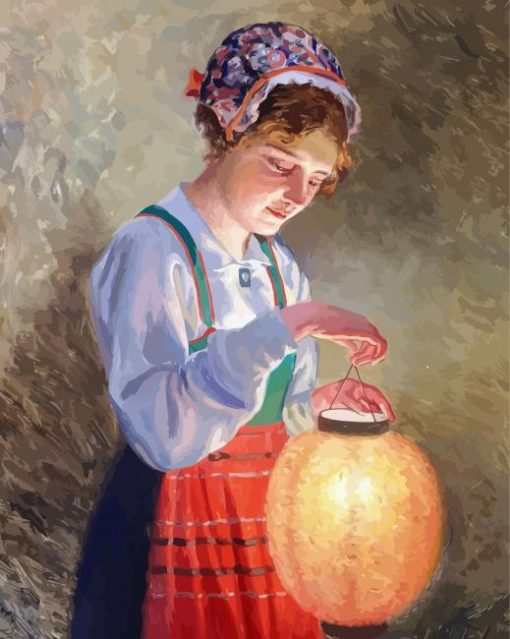 Girl With Lamp Art paint by number