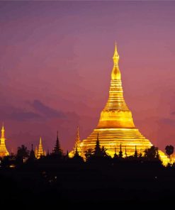 Golden Shwedagon Pagoda Myanmar paint by numbers