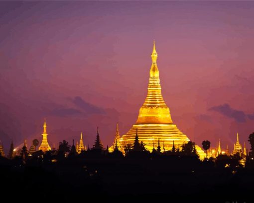 Golden Shwedagon Pagoda Myanmar paint by numbers