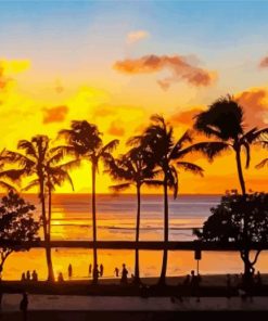 Honolulu Oahu Sunset Silhouette paint by number