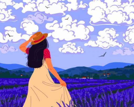 Illustration Girl In Lavender Field paint by numbers