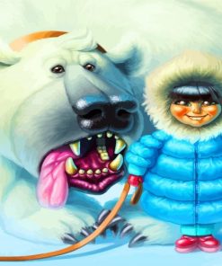 Inuit Girl And Polar Bear paint by number