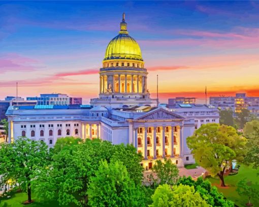 Madison Wisconsin State Capitol At Sunset paint by number