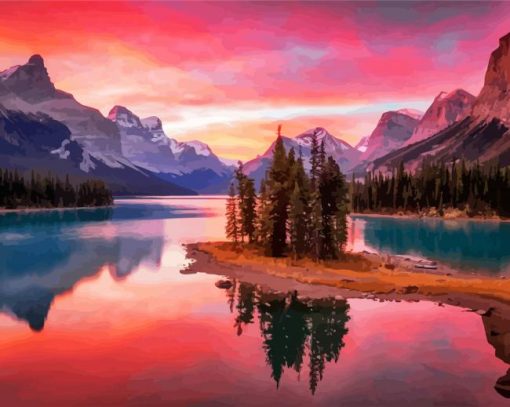 Maligne Lake At Sunset paint by number