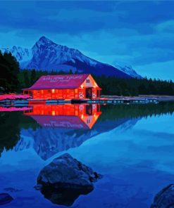 Maligne Lake Boat House paint by number