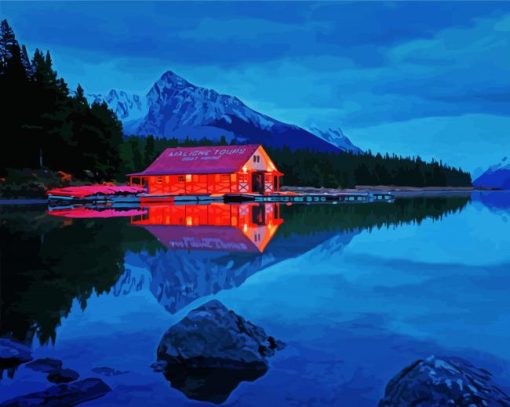 Maligne Lake Boat House paint by number