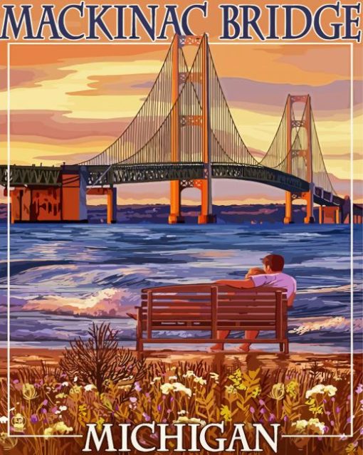 Michigan Mackinac Bridge Poster paint by number