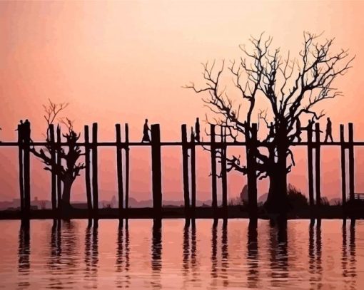 Myanmar U Bein Bridge Silhouette paint by numbers