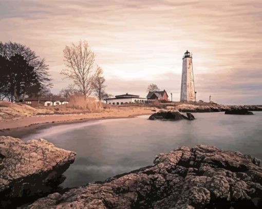 New Haven Harbor Lighthouse Connecticut paint by number