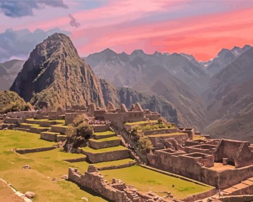 Pink Sunset At Machu Picchu paint by number