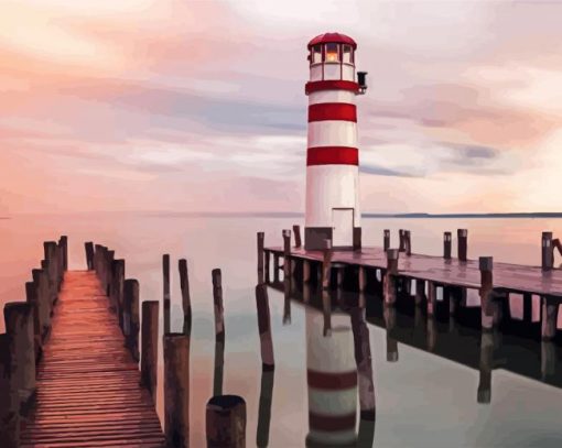 Sunset Podersdorf Lighthouse Austria paint by numbers