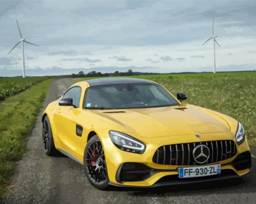 Aesthetic Yellow Mercedes Amg Gt paint by number