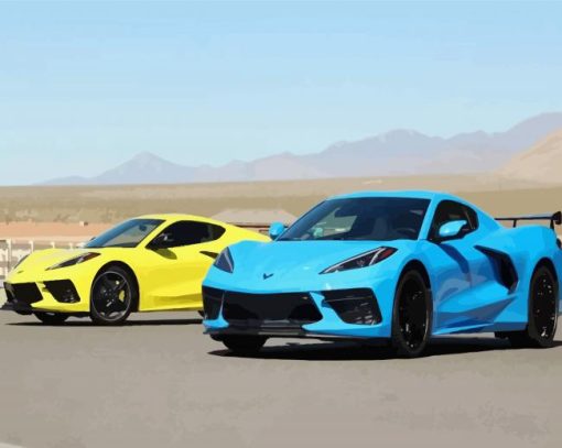 Blue And Yellow Chevrolet Corvette C8 paint by number