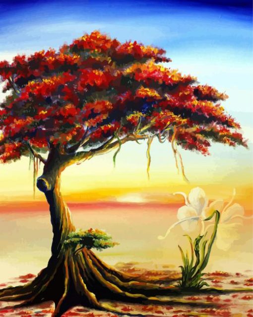 Flamboyan Tree Art paint by number