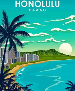 Honolulu Beach Poster paint by number