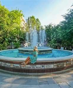 Lady Contemplating Marbella FountainLady Contemplating Marbella Fountain paint by number