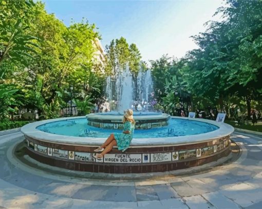 Lady Contemplating Marbella FountainLady Contemplating Marbella Fountain paint by number