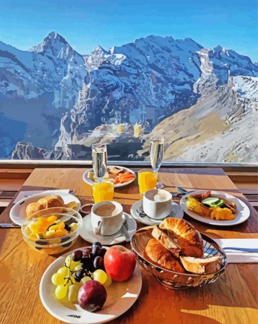 Aesthetic Breakfast By The Swiss Mountains paint by number