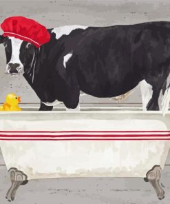 Aesthetic Cow In Bathtub paint by numbers