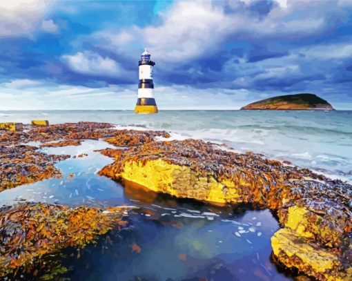 Aesthetic Penmon Lighthouse paint by number